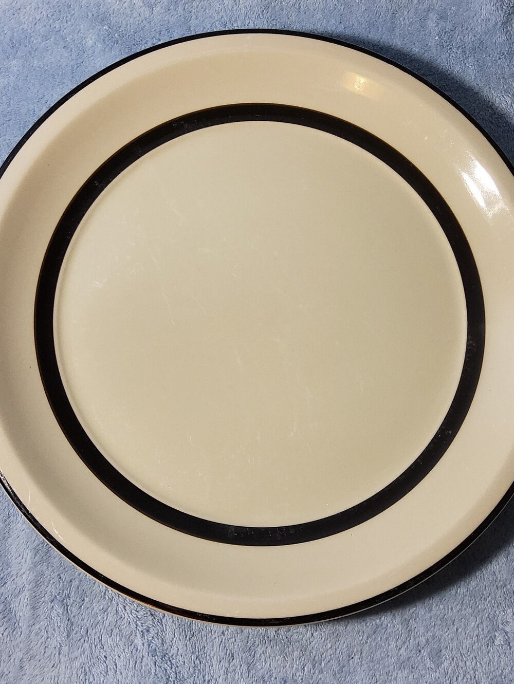Chipped Vintage Sears Berry Band 11" Stoneware Dinner Plate 4007 Black Stripe